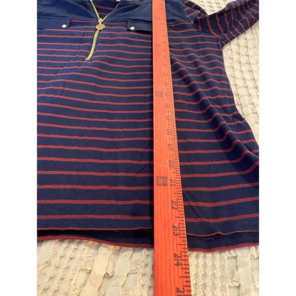 Anne Klein Petite XL Classy Navy Striped Gold Zipper Dressy Blouse Top - Picture 9 of 9